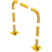 Anti-nudge hoop | flexible, tiltable | steel tube  76 mm | yellow / black | total width: 1000 mm | height above ground: 1150 mm